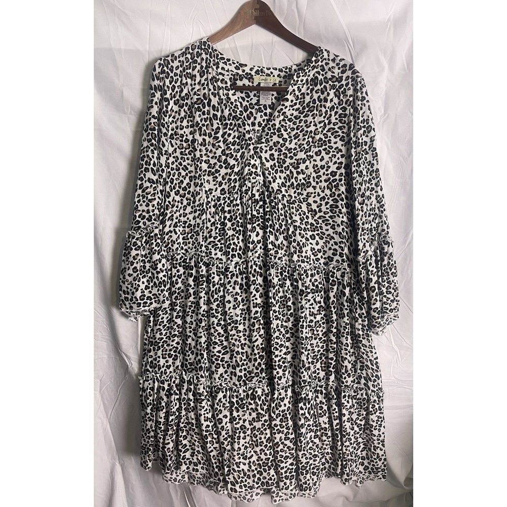 Camille and Co. women's leopard print bell sleeve tear dress SZ XL